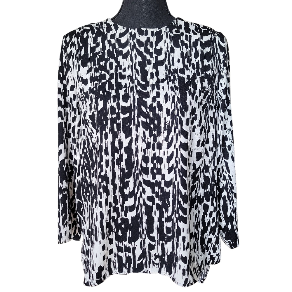 Renee C. Black and White Print Tunic Blouse Women's Size M